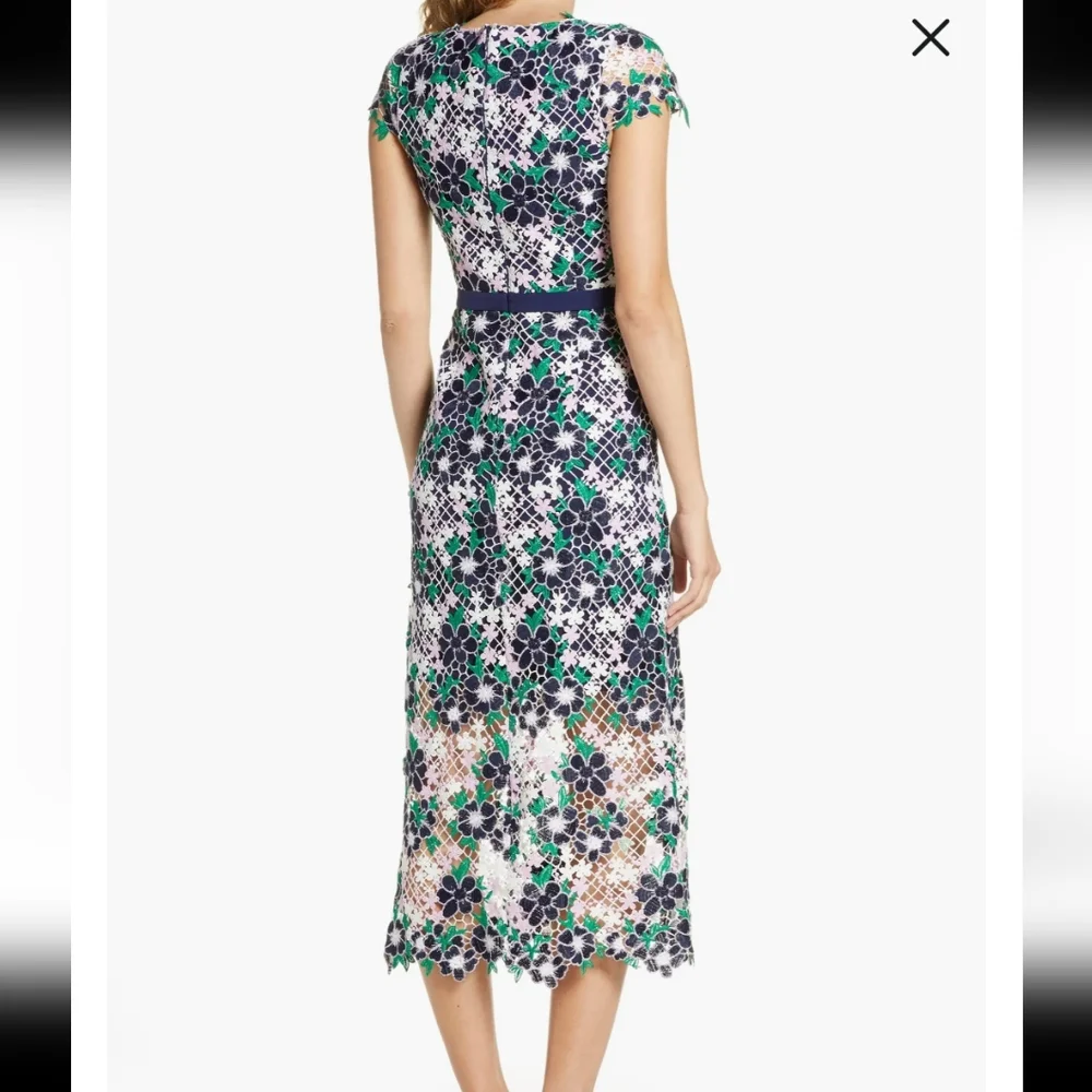 Anthropologie Green Purple Floral Crochet Embroidered Cap Sleeve Midi Dress SM - Picture 4 of 11